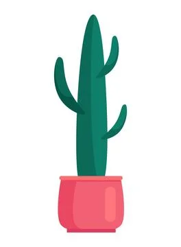 Green cactus in pink pot, flat design. Minimalist indoor plant, modern decor Stock Illustration