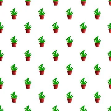 Green cactus plants in red pots seamless pattern Stock Illustration