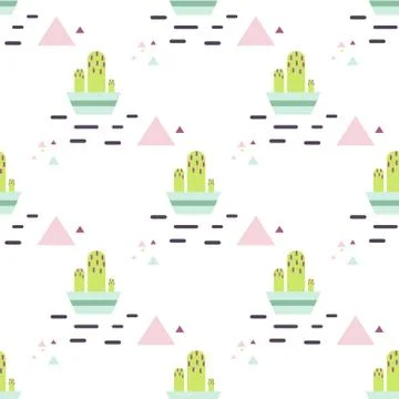 Green cactus in pot desert seamless pattern Stock Illustration