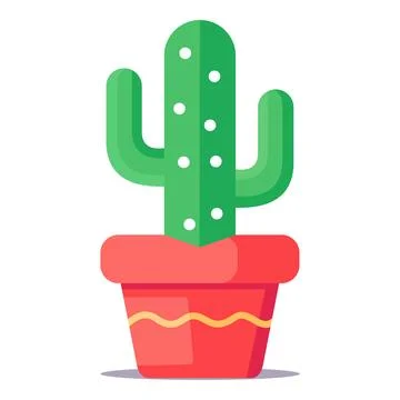 Green cactus in a red pot, adding natural decor and succulent plant beauty Stock Illustration