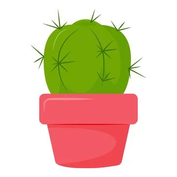 Green cactus in a red pot Stock Illustration