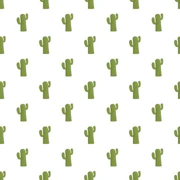 Green cactus repeating pattern on white background Stock Illustration