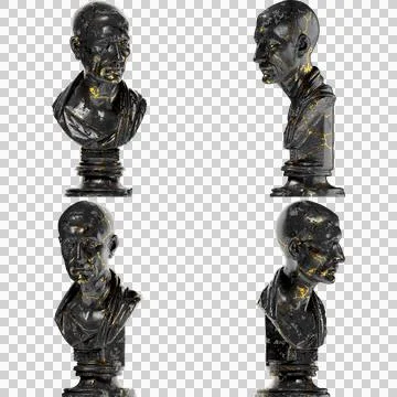 The Green Caesar Digital Portrait Bust in Black Marble and Gold Graphic Asset Stock-Illustration