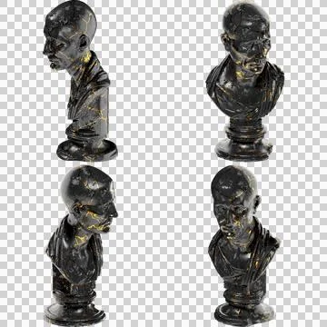 The Green Caesar Digital Portrait Bust in Black Marble and Gold Graphic Asset Stock Illustration