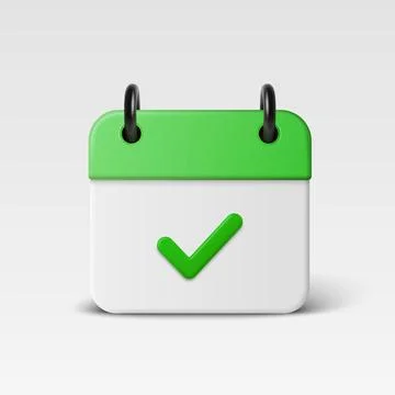 Green Calendar Check 3d Vector Illustration. Calendar Check Icon. Appointment Stock Illustration