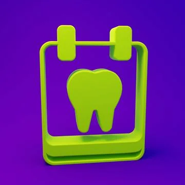 Green Calendar with tooth icon isolated on purple-blue background. Internat.. Illustrazione stock