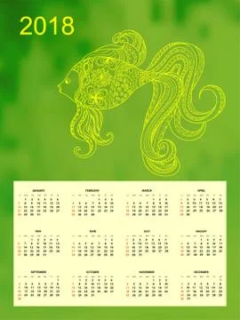 Green calendar year 2018 patterned goldfish Stock Illustration