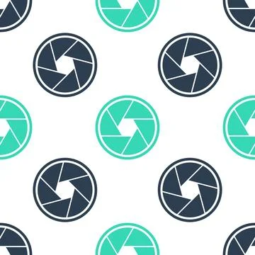 Green Camera shutter icon isolated seamless pattern on white background. Vector Stock Illustration