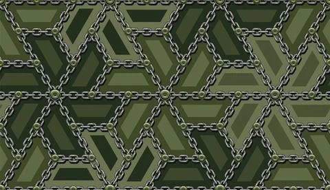 Green camouflage pattern with geometric grid with pattern like propeller shap Stock Illustration