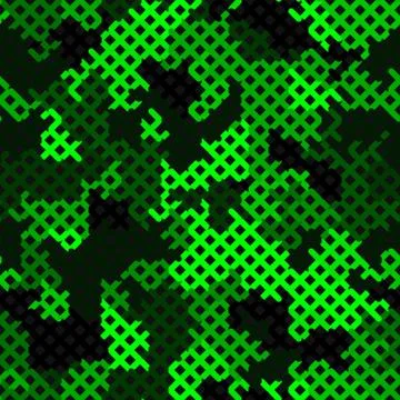 Green Camouflage Seamless Pattern. Glowing Color Seamless Camouflage Net イラスト素材