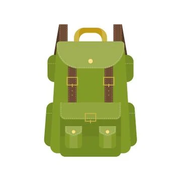 Green camping backpack illustration, flat design vector 스톡 일러스트