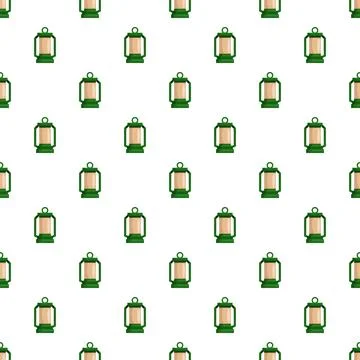 Green camping lantern seamless repeating pattern background Stock Illustration