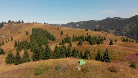 Green camping tent in the mountain forest 動画素材 141167009