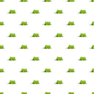 Green camping tent repeating pattern on white background Stock Illustration