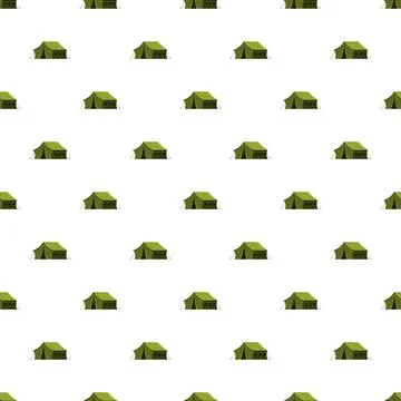 Green camping tent seamless pattern repeating background Stock Illustration