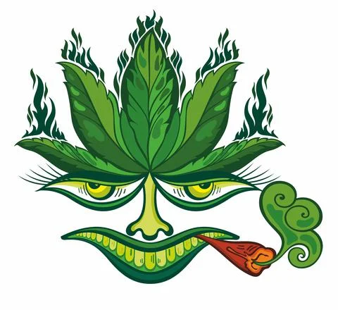 Green canabis leaf with face. Stock Illustration