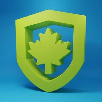 Green Canada flag on shield icon isolated on blue background. Minimalism co.. 库存插图