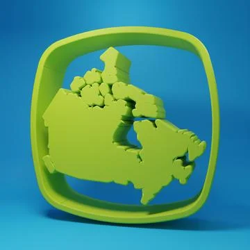 Green Canada map icon isolated on blue background. Minimalism concept. 3D r.. Stock Illustration