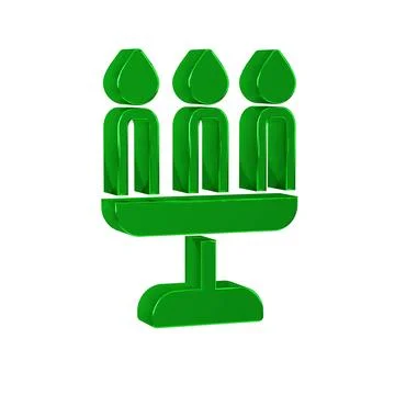 Green Candelabrum with three candlesticks icon isolated on transparent back.. Stock Illustration
