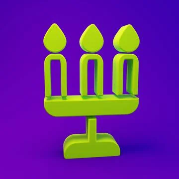 Green Candelabrum with three candlesticks icon isolated on purple-blue back.. Stock Illustration