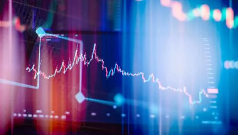 Green candlesticks going up indicating crypto rising in value. Graphical repr Stock Photos