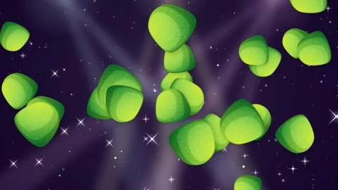 Green Candy Objects Bursting Over Glittering Purple Background Animation Stock Footage 346570643