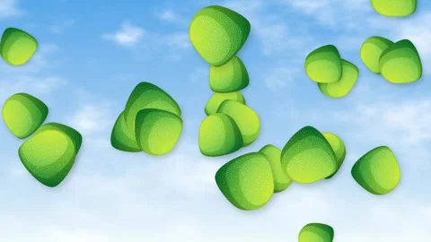 Green Candy Pieces Falling Through a Bright Blue Sky with Clouds Stock Footage 344832585