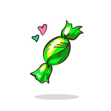 Green candy sugar drop in a wrapper green color. Vector illustration isolated on Illustrazione stock