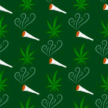Green Cannabis Leaves Seamless Pattern. Drug Consumption, Marijuana Use. Burning Stock Illustration