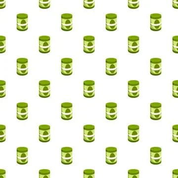 Green canned food repeating pattern on white background Stock Illustration