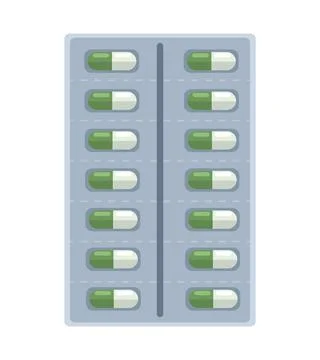Green capsules in push blister Stock Illustration