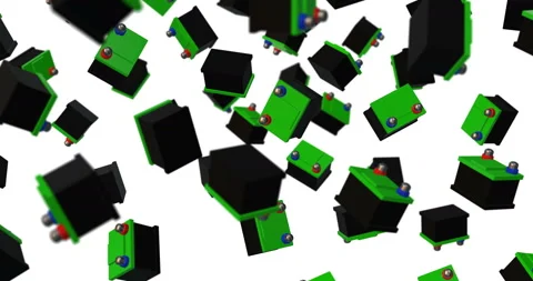 Green Car Battery rain, falling slow motion 3d animation Stock Footage 162430829