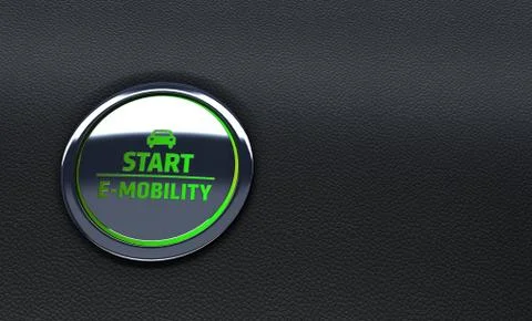 Green car button. Concept of e-mobility. 3d Rendering Stock Illustration