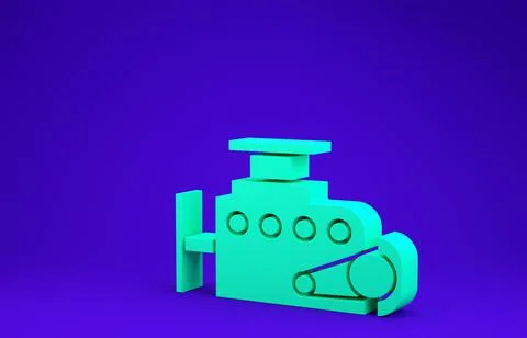 Green Car engine icon isolated on blue background. Minimalism concept. 3d ill Stock Illustration