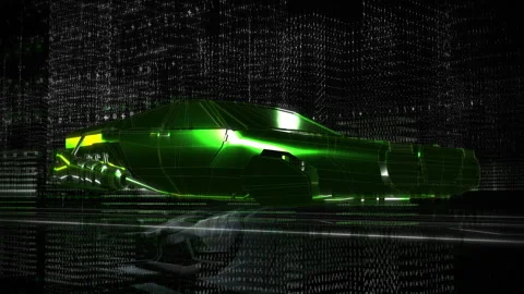 A Green Car from the future is passing through the Digital software world Stock Footage 211823340