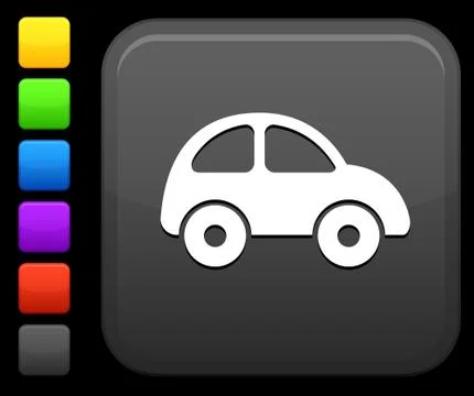 Green car icon on square internet button Stock Illustration