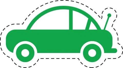 Green Car Icon Sticker, Dotted Line Cutout, Vector Illustration Illustrazione stock