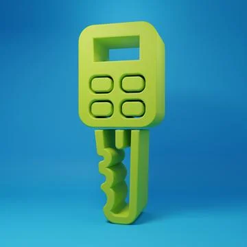Green Car key with remote icon isolated on blue background. Car key and ala.. Stock Illustration