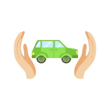 Green Car Protected By Two Palms Stock Illustration
