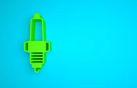Green Car spark plug icon isolated on blue background. Car electric candle Stock Illustration
