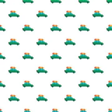Green car with surfboard on top pattern 스톡 일러스트