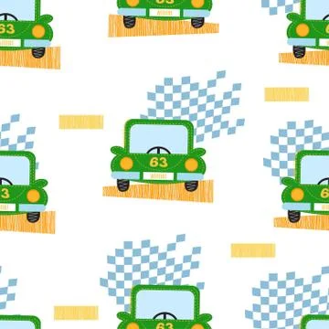 Green car vector seamless pattern. Illustrazione stock