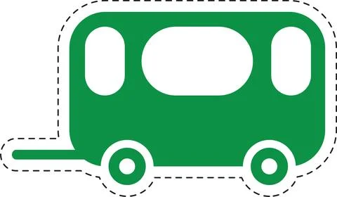 Green Caravan Icon with Dashed Border - Travel and Camping Symbol Stock Illustration