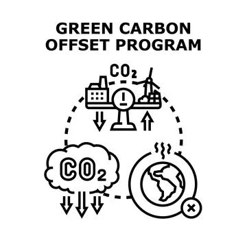 Green carbon offset program concept protecting planet Illustration