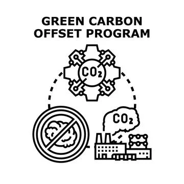 Green carbon offset program reducing emissions concept 库存插图