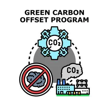 Green carbon offset program reducing emissions concept Stock Illustration