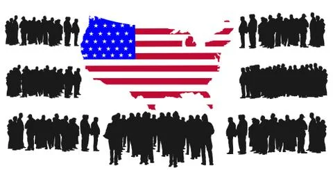 Green card application. Vector silhouette of group refugees in USA Stock Illustration