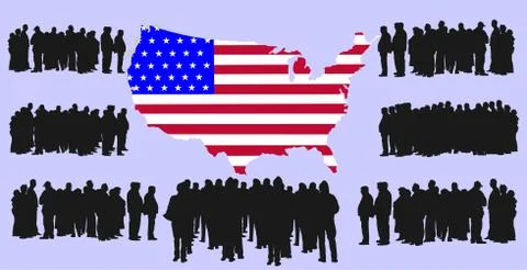 Green card application. Vector silhouette of group refugees in USA Stock Illustration