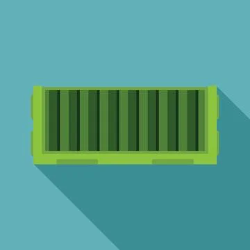 Green cargo container sitting on turquoise background with long shadow Illustrazione stock