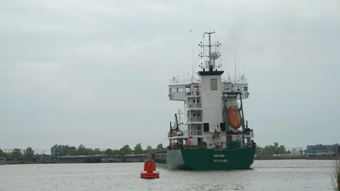 Green cargo container vessel Celina in 4K. Stock Footage 130063905